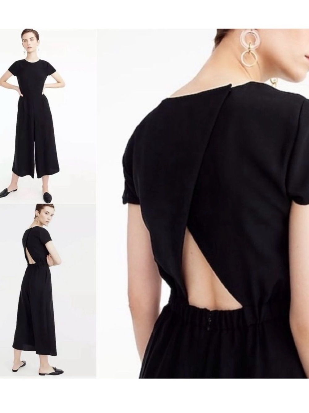 J. Crew Black Short-Sleeve Open-Back Cropped Jumpsuit